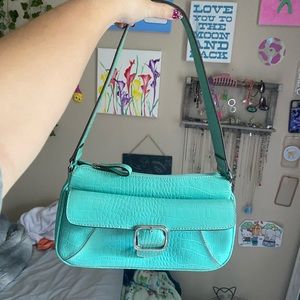 Cute snakeprint teal crazy horse handbag